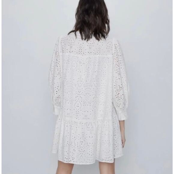 Zara The Emily Mini Babydoll Dress Mini Drop Waist Eyelet White Size L Coquette - Picture 8 of 16